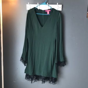 Dark green long sleeve dress with black detail